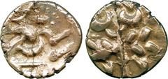 ANCIENT COINS, ANCIENT BRITISH, Celtic Gold, Corieltauvi (N E Coast), Gold Stater, Sunflower type, 4.66g, late 1st Century BC, devolved head of Apollo right, rev disjointed horse left, triangular head