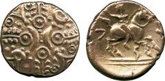 ANCIENT COINS, ANCIENT BRITISH, Celtic Gold, Catuvellauni, Tasciovanus (c.25 BC-AD 10), Gold Stater, 5.34g, devolved Apollo wreath pattern, two pellets in centre, rev horseman right (holding carnyx), 