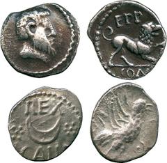 ANCIENT COINS, ANCIENT BRITISH, Celtic Silver and Base Metal, Regini and Atrebates, Eppillus (c.20 BC - AD 1), Silver Unit, 1.14g, crescent, REX over, CALLE below, ‘rosettes’ at sides, rev eagle flyin
