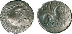 ANCIENT COINS, ANCIENT BRITISH, Celtic Silver and Base Metal, Iceni, Silver Unit, 0.98g, late 1st Century BC, bearded head right, pellets to right, rev horse right, diamond shape enclosing pellet over