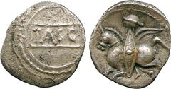 ANCIENT COINS, ANCIENT BRITISH, Celtic Silver and Base Metal, Catuvellauni, Tasciovanus (c.25 BC - AD 10), Silver Unit, 1.30g, TASC in central panel, rev warrior riding left holding large shield (ABC 