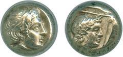ANCIENT COINS, GREEK COINS, Lesbos, Mytilene (c.412-378 BC), Electrum Hekte, head of Io facing right, wearing a tainia , rev wreathed head of Dionysos facing right, within a linear square, 2.53g, 12h 