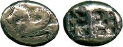 ANCIENT COINS, GREEK COINS, Ionia, Uncertain Ionian Mint (c.620-550 BC), Plated Electrum Trite, Pegasos, with curved wing, walking to left , rev two square punches side-by-side, with irregular surface