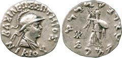 ANCIENT COINS, GREEK COINS, Indo-Greek Kingdom, Nikias (c.90-85 BC), Silver Tetradrachm, BA Σ I Λ E ΩΣ ΣΩ THPO Σ / NIKIOY, diademed, helmeted and draped bust facing right, rev Athena Alkidemos standin