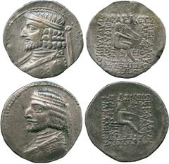 ANCIENT COINS, THE DAVID SELLWOOD COLLECTION OF PARTHIAN COINS (PART FOUR), Arsaces XVI (78/7-62/1 BC), Silver Tetradrachms (2), minted at Seleucia on the Tigris, diademed and short bearded bust left,