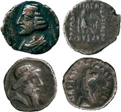 ANCIENT COINS, THE DAVID SELLWOOD COLLECTION OF PARTHIAN COINS (PART FOUR), Mithradates I (164-132 BC), Silver Obol, diademed and bearded bust of Mithradates I right, reel-and-pellet border , rev long