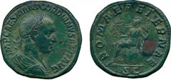 ANCIENT COINS, ROMAN COINS, Gordian II (AD 238), Æ Sestertius, IMP CAES M ANT GORDIANVS AFR AVG , laureate, draped and cuirassed bust facing right , rev ROMAE AETERNAE / S C , Roma seated left on a sh