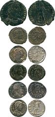 ANCIENT COINS, ROMANO-BRITISH COINS, Valentinian I (AD 364-375), Silver Siliqua, mint of Treveri , rev Roma; with Æ Folles, both mint of Siscia; Valens (AD 364-378), Silver Siliquae (2), mints of Lugd