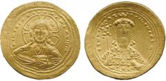 ANCIENT COINS , Byzantine COINS, Constantine VIII (AD 1025-1028), Gold Histamenon Nomisma, bust of nimbate Christ, holding book of Gospels , rev bust of emperor facing, wearing a crown and a loros and
