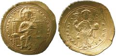 ANCIENT COINS, BYZANTINE COINS, Constantine X (AD 1059-1067), Gold Histamenon Nomisma, nimbate Christ enthroned facing , rev emperor standing, wearing a crown and a loros, and holding a labarum and a 