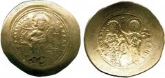 ANCIENT COINS, BYZANTINE COINS, Constantine X (AD 1059-1067), Gold Histamenon Nomisma, nimbate Christ seated facing on a throne with curved arms, holding book of Gospels , rev emperor standing, being 