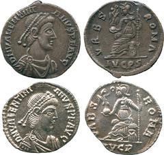 ANCIENT COINS, THE COLLECTION OF A CLASSICIST (PART III), Valentinian II (AD 375-392), Silver Siliqua (2), mint of Lugdunum, struck AD 388-92, D N VALENTINI-ANVS P F AVG , pearl-diademed, draped and c