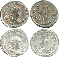 ANCIENT COINS, ROMAN ,Saloninus (AD 259), Antoniniani (2), priestly emblems (RIC 26; MIR 267i), emperor (RIC 27; MIR 271i). Both extremely fine . (2) £40-60
