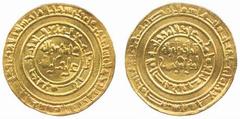 Fatimid No.: 169 Estimate: £ 160 al-Hakim (386-411h), Dinar, Misr 387h, pellet in centre of obv and rev , 4.16g (Miles 137). Broad full flan, extremely fine. £160-180