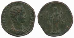 ROMAN COINS Marcus Aurelius (AD 161-180) Julia Mamaea, mother of Severus Alexander No.: 541 Estimate: £ 80 Julia Mamaea, murdered AD 235, Sestertius 23.47g, draped bust right, rev VESTA S C, Vesta sta
