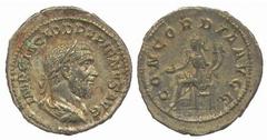 ROMAN COINS Marcus Aurelius (AD 161-180) Pupienus (AD 238) No.: 563 Estimate: £ 250 Pupienus, Denarius 3.05g, laureate bust right, rev CONCORDIA AVG, Concordia seated left holding patera and double co