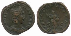 ROMAN COINS Marcus Aurelius (AD 161-180) Otacilia Severa, wife of Philip I No.: 592 Estimate: £ 70 Otacilia Severa, Sestertius 20.49g, AD 244-249, draped diademed bust right, rev PIETAS AVGVSTAE S C, 