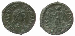 ANCIENT COINS Roman No.: 2195 Estimate: £ 60 Valentinian III, Ae 4, DN VALENTINIANVS P F AVG, diademed bust draped and cuirassed right, rev VICTORIA AVGGG, Victory advancing left, holding wreath, mint