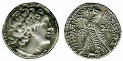 ANCIENT COINS Greek Egypt No.: 128 Estimate: £ 130.- Ptolemy VIII Euergetes II (146/5-116 BC), Tetradrachm, Cyprus, Salamis, date KH = 28 = 142 BC, diademed bust of Ptolemy I right, wearing aegis, rev