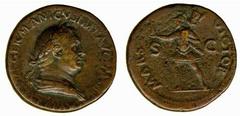 ANCIENT COINS Roman Vitellius (AD 69) No.: 187 Estimate: £ 2000.- Vitellius, Sestertius 25.95g, A VITELLIVS GERMANICVS IMP AVG P M TR P, laureate and draped bust right, rev MARS VICTOR, S-C, Mars, in 