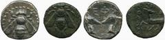 NON-CRUSADER Ancient Coins No.: 1946 Estimate: £ 80.- Ionia, Ephesos, issued c.387-295 BC, Diobol, bee, rev E-Φ, 1.05g, (SNG Cop 242-243), nice dark patina, about extremely fine ; AE 11mm, bee, rev [.