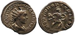 ANCIENT COINS ROMAN No.: 155 Estimate: £ 100 Hostilian (AD 251), Antoninianus 2.86g, C VALENS HOSTIL MES QVINTVS N C, radiate and draped bust right, rev MARTI PORPVGNATORI, Mars advancing right, holdi