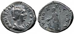 ANCIENT ROMAN IMPERATORIAL AND IMPERIAL SILVER COINS, Manlia Scantilla (wife of Didius Julianus), Denarius, MANL SCANTILLA AVG, draped bust right, rev IVNO NREGINA, Juno standing left, holding patera 