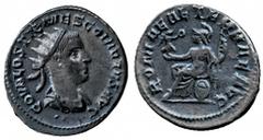 ANCIENT ROMAN IMPERATORIAL AND IMPERIAL SILVER COINS, Hostilian (AD 251), Antoninianus, Antioch, C OVAL SOTIL MES COVINTVS AVG, radiate and draped bust right, dots below, rev ROMAE AETERNAE, Roma seat