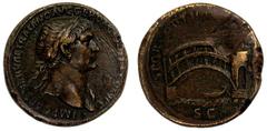 ANCIENT COINS Roman No.: 1832 Estimation: £ 180 Trajan, Sestertius 103-111, laureate bust right, rev single-span bridge with towers, boat below (RIC 569). Corrosion removed before bust and on reverse 