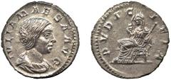 ANCIENT COINS, ROMAN IMPERIAL COINS, Julia Maesa, Grandmother of Elagabalus Julia Maesa, Denarius, 2.64g, AD 218-220, IVLIA MAESA AVG, draped bust right, rev PVDICITIA, Pudicitia seated left, raising 