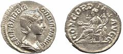 ANCIENT COINS, ROMAN IMPERIAL COINS, Orbiana, wife of Severus Alexander Orbiana, Denarius, 2.73g, AD 225, SALL BARBIA ORBIANA AVG, diademed and draped bust right, rev CONCORDIA AVGG, Concordia seated 