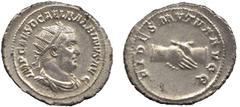 ANCIENT COINS, ROMAN IMPERIAL COINS, Balbinus (AD 238) Balbinus, Antoninianus, 4.77g, AD 238, IMP CAES D CAEL BALBINVS AVG, radiate, draped and cuirassed bust right, rev FIDES MVTVA AVG, clasped hands