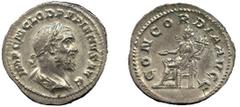 ANCIENT COINS, ROMAN IMPERIAL COINS, Pupienus (AD 238) Pupienus, Denarius, 2.89g, AD 238, IMP C M CLOD PVPIENVS AVG, laureate, draped and cuirassed bust right, rev CONCORDIA AVG, Concordia seated left