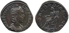 ANCIENT COINS, ROMAN IMPERIAL COINS, Otacilia Severa, wife of Philip I Otacilia Severa, Sestertius, 14.96g, AD 244-249, MARCIA OTACIL SEVERA AVG, diademed and draped bust right, rev CONCORDIA AVGG, Co