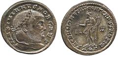 ANCIENT COINS, ROMAN IMPERIAL COINS, Galerius (AD 305-311) Galerius Caesar, Follis, 9.36g, Aquileia, c.AD 301, MAXIMIANVS NOB CAES, laureate head right, rev SACRA MONET AVGG ET CAESS NOSTR, Moneta sta