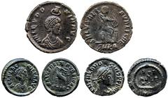 ANCIENT COINS, ROMAN IMPERIAL COINS, Theodosius I (AD 379-395) Theodosius I, AE 4, Antioch, D N THEODOSIVS P F AVG, pearl-diademed, draped and cuirassed bust right, rev VOT / X / MVLT / XX within wrea