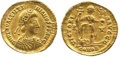 ANCIENT COINS, ROMAN IMPERIAL COINS, Valentinian III (AD 425-455) Valentinian III, Solidus, 4.35g, c.AD 426-30, D N PLA VALENTINIANVS P F AVG, rosette-diademed, draped and cuirassed bust right, rev VI