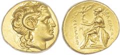 Ancient Greece Kingdom of Thrace, Lysimachos (323-281 BC) AV Stater, Alexandria Troas, c. 297/6-282/1 BC, 8.52g. Diademed head of the deified Alexander right, wearing the horn of Ammon. Rev. Athena se