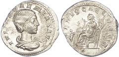 Ancient Coins Julia Soaemias (AD 218-222) AR Denarius, Rome, 3.27g. Draped bust of Julia right. Rev. Venus seated left, holding apple, child to left. (RIC 243). Good Very Fine.