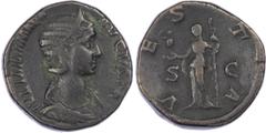 Ancient Coins Julia Mamaea (AD 222-235) AE Sestertius, Rome, 22.57g. Draped bust of Julia Mamaea right. Rev. Vesta standing left, holding palladium and sceptre. (RIC 710). Very Fine.