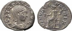 Coins. Commodus Medallion. ex Platt Hall Collection. Julia Paula (first wife of Elagabalus), Silver Denarius, IVLIA PAVLA AVG, draped bust right, rev VENVS GENETRIX, Venus seated left, holding globe a