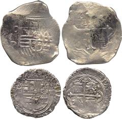 COINS. SPANISH AND SOUTH AMERICAN COINS. Cob Coinage. Philip II, Error 4-Reales, first lion struck over castle (unlisted); Philip IV, 8-Reales, 1650P, shield, mintmark and assayer clear, date 90% so (