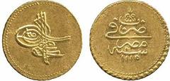 Ottoman. Ahmad III, Gold Funduq, Misr 1115h, 3.43g. Extremely fine. Estimate: £150-200