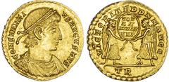 Coins Ancient Rome Constantius II (AD 337-361) AV Solidus, Trier, AD 340-350, 4.35g. Diademed, draped and cuirassed bust of Constantius II facing right. Rev. Two Victories standing facing, holding an 