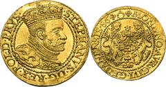 PREMIUM POLISH COINS AND MEDALS Stephan Bathory, Ducat Danzig 1586 - PHENOMENALVariety with an inner rope rim, an outer rim made of beads and pearls and with a dot at the beginning of the obverse lege