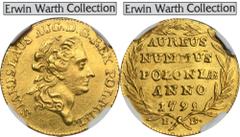 PREMIUM POLISH COINS AND MEDALS Poniatowski, Ducat Warsaw 1792 EB - NGC MS60 - ex. Erwin Warth CollectionRare and desired by many collectors ducat of Stanislaw August Poniatowski with the initials EB 
