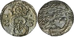 POLISH COINS Sigismund III Vasa, Denarius Lobzenica 1623 - RARERzadki denar łobżenicki. Odmiana z datą zapisaną Z-3. Atrakcyjna sztuka. Detale są dobrze zachowane, tło z menniczym połyskiem. Tłem hist