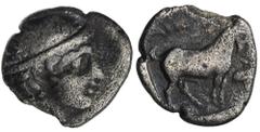 ANCIENT COINS Greece, Thrace, Ainos, DiobolGreeceThrace, Ainos, Thrace, Diobol 408-406 BC Obverse: head of Hermes to right, wearing petasosReverse: goat walking to right, AINI above, crab below forele