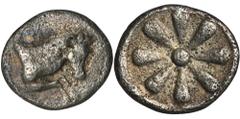 ANCIENT COINS Greece, Aeolis, Kyme, HemiobolGreece Aeolis, Kyme, Hemiobol 350-250 BCObverse: forepart of horse right Reverse: stellate floral patternDiameter 8 mm, weight 0.34 g Grecja Aeolis, Kyme, H