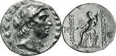 ANCIENT COINS Greece, Seleukid Empire, Demetrius I Soter, TetradrachmGreeceSeleucids, Demetrius I Soter (162-150 BC), Tetradrachm 162-154 BC, Antioch mint Obverse: diademed head right within laurel wr